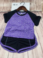 Kids Fitness T-shirt and Gym Shorts Purple Kid Height 90cm