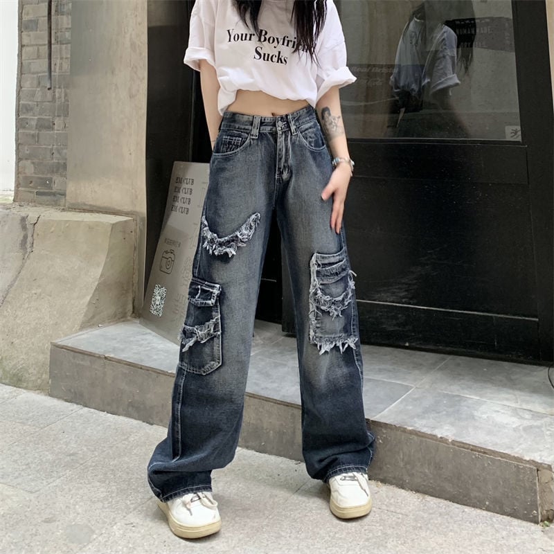 High Street Vintage Womens Wide Leg Jeans - Summer Style - Picture Color 2XL - jeans