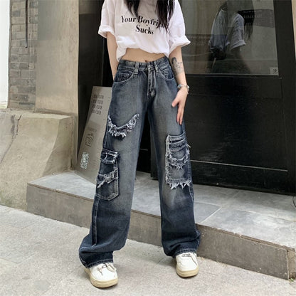High Street Vintage Womens Wide Leg Jeans - Summer Style - Picture Color 2XL - jeans