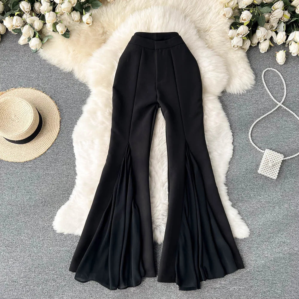 Irregular Stitching Flared Pants High Waist Slim Straight Tube Wide Leg Pants