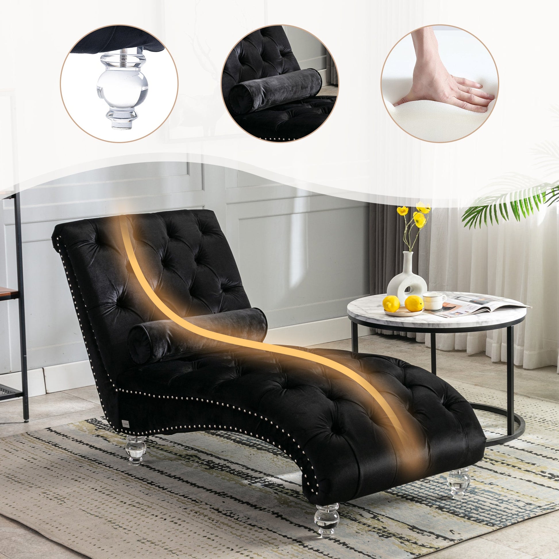 Black Velvet - Button-Tufted Upholstered Lounge Chair - - Recliners & Massage Chairs