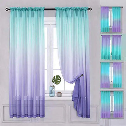 Linen Teal & Purple Ombre Semi Sheer Rod Pocket Curtains 1 Panel - Kia Day Design