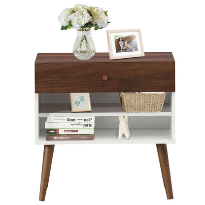 Mid-Century Nightstand with Drawer and Rubber Wood Legs- DirectDeals- {{Product type}}