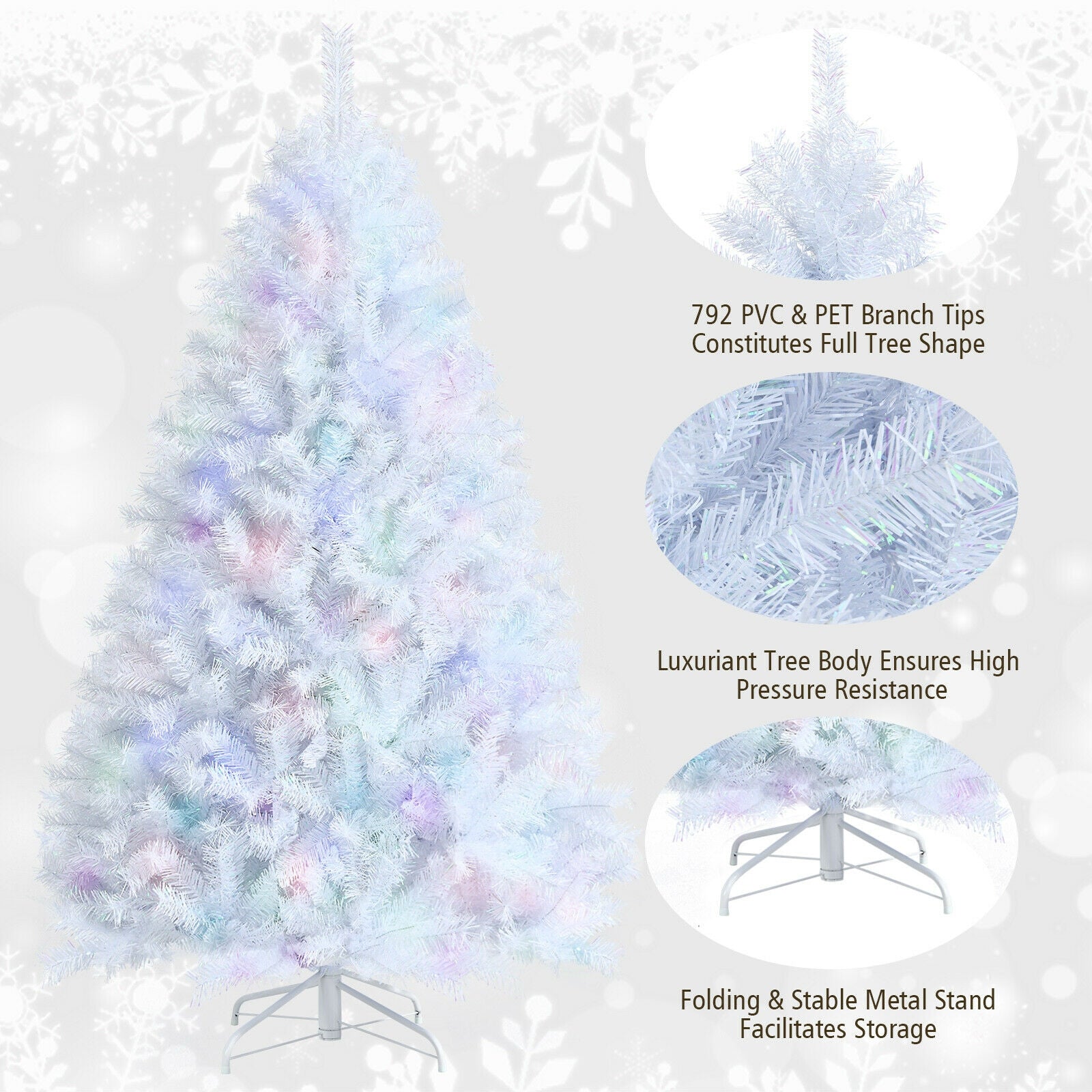 6 Feet Iridescent Tinsel Artificial Christmas Tree with 792 Branch Tips - -