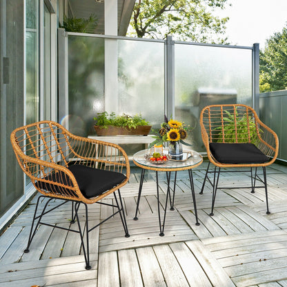 3 Pieces Rattan Furniture Set with Cushioned Chair Table- DirectDeals- {{Product type}}