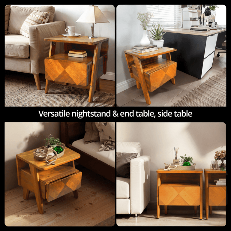 Rum Handcrafted Solid Wood Nightstand - - Nightstand