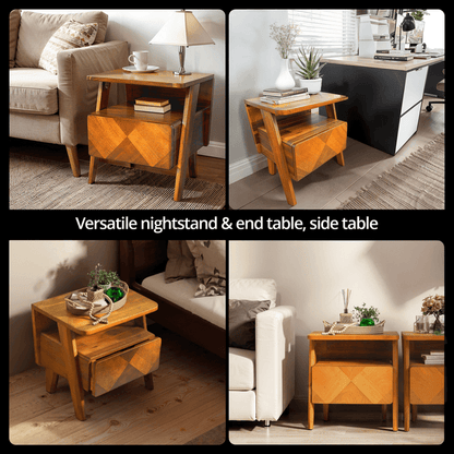 Rum Handcrafted Solid Wood Nightstand - - Nightstand