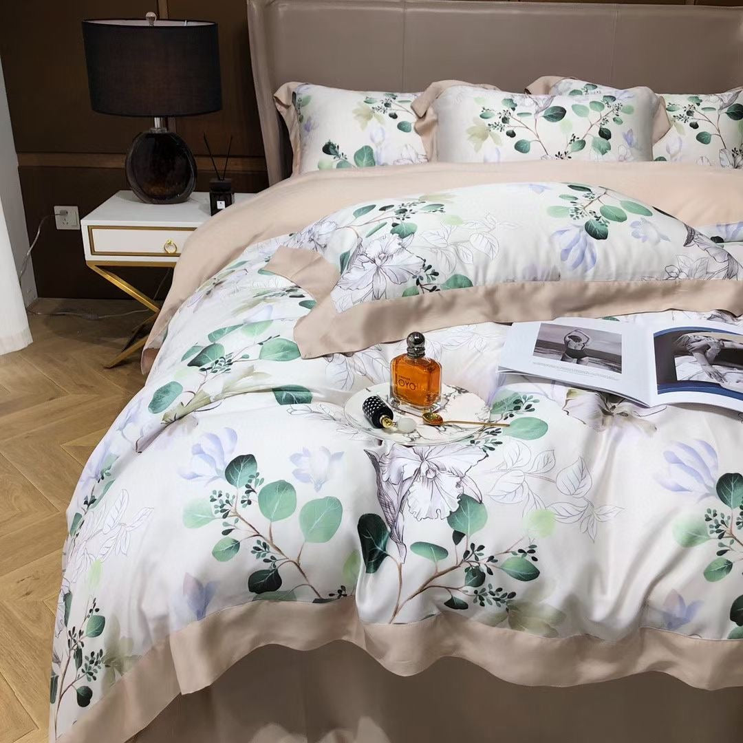 New Luxury Flower Floral Design Lyocell 60s Home Bedding Set