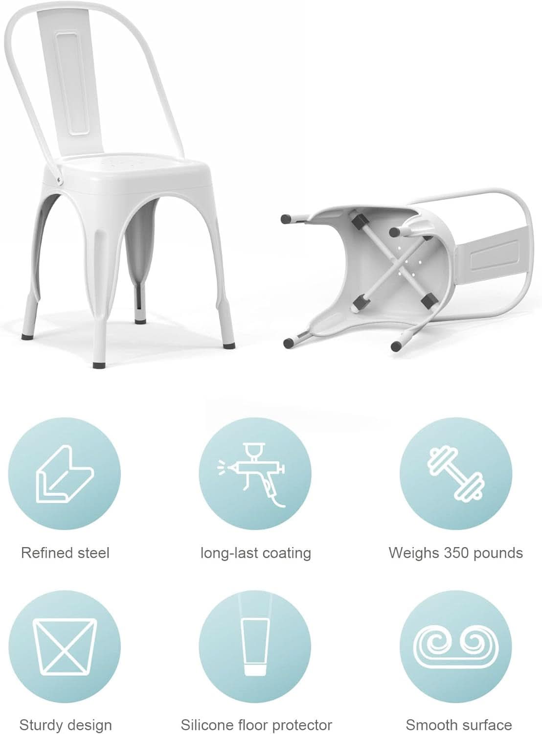 Tolix Style Metal Dining Chair White Stackable Set Of 4- ShipItFurniture- {{Product type}}