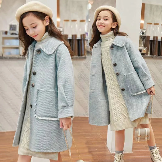 Girls Woolen Coat Medium Long