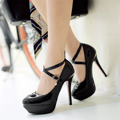 Chic High Heel Platforms with Buckle - Black 42 - heels