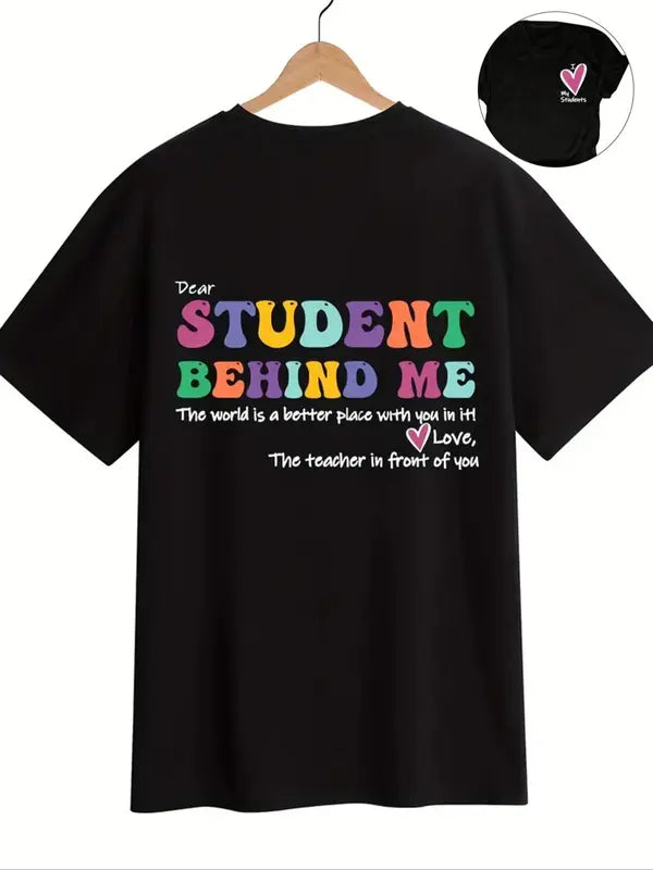 Women's Letter & Heart Print T-Shirt – Casual Crew Neck Tee, Soft Summer Top for Vacation & Daily Wear - - T-shirt