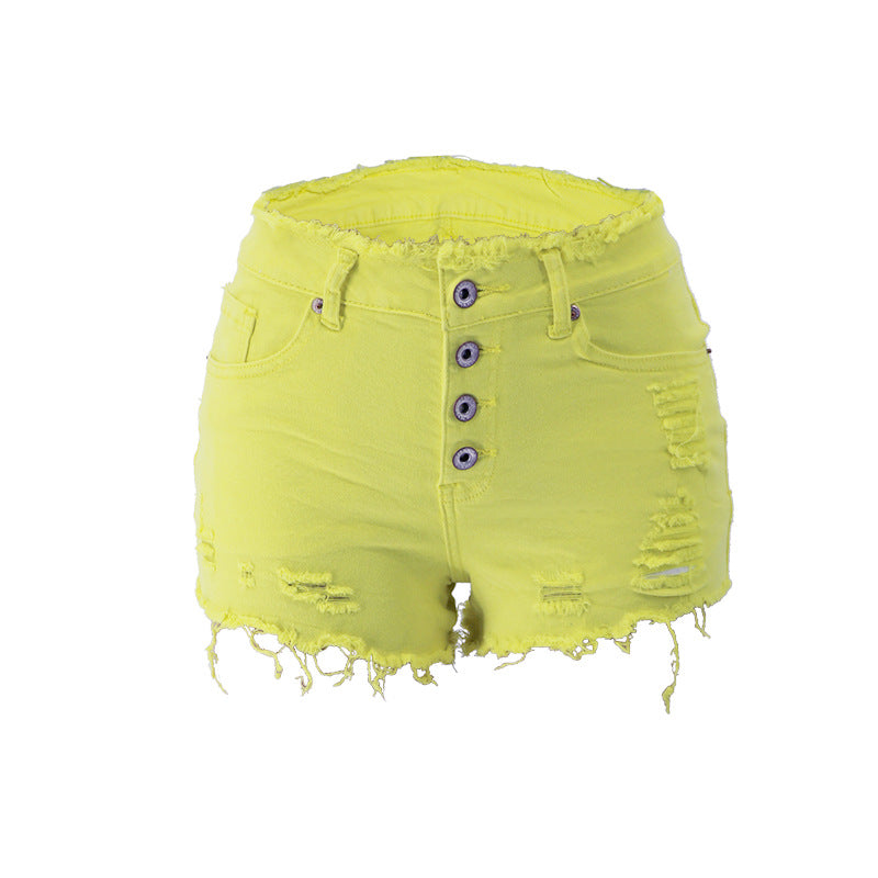 Fringe Womens Shorts with Buttons - Yellow XL - shorts