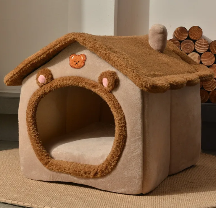 Pet Cave Bed - Brown Bear Head S - pet bed