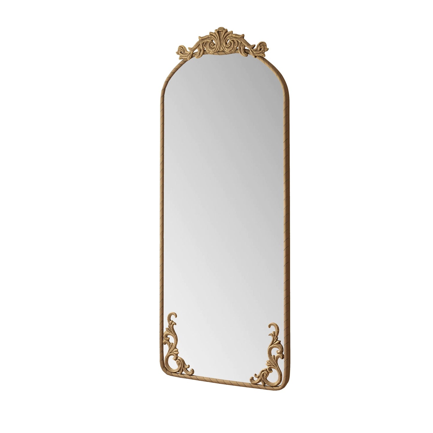 Full Body Arched Mirror With Vintage Carved Applique - Bronze - Wall Mirrors