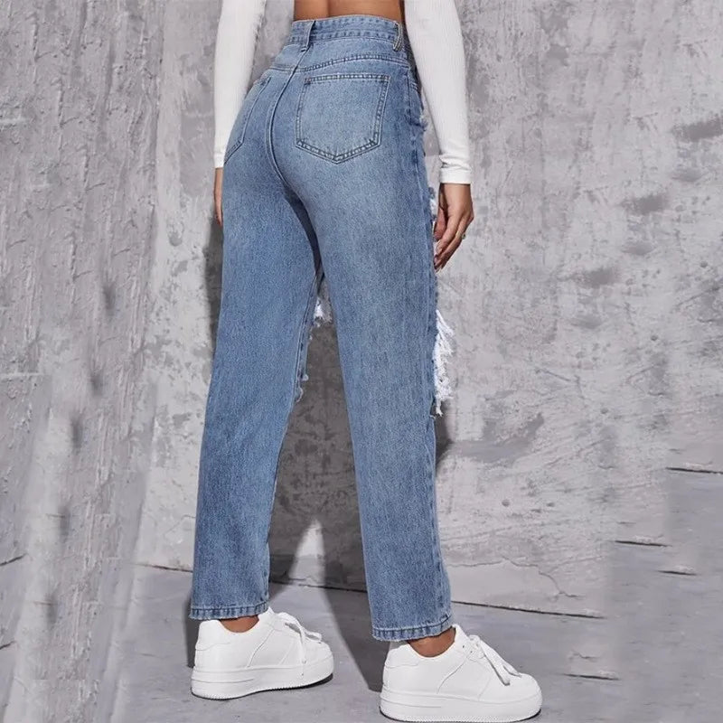 Ripped Jeans Comfortable Casual Street Style Holes High Waist Straight Pants