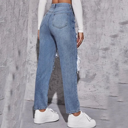 Ripped Jeans Comfortable Casual Street Style Holes High Waist Straight Pants