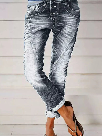 Full Size Washed Button-Fly Jeans Plus Size - Grey -