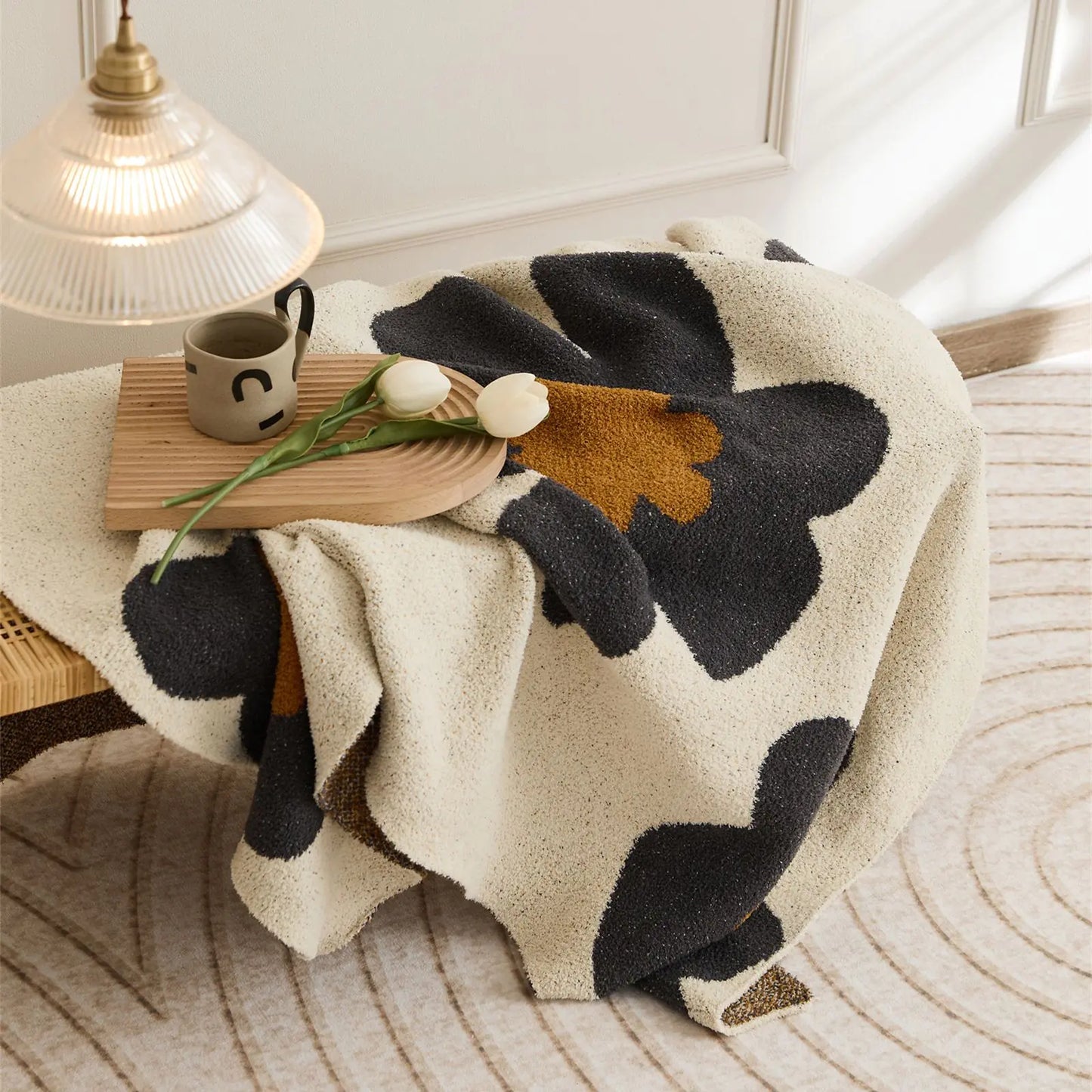 Nordic Flower Pattern Soft Knitted Blanket - Kia Day Design