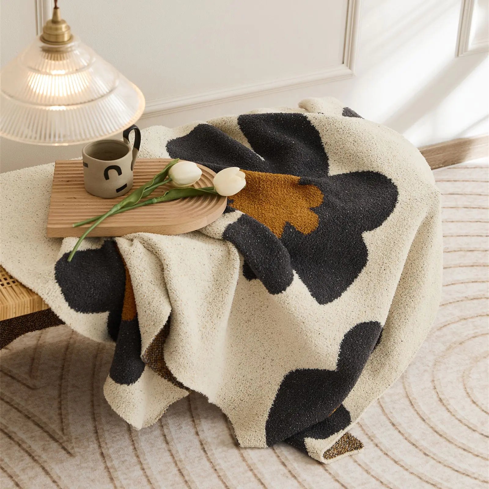 Nordic Flower Pattern Soft Knitted Blanket - Kia Day Design
