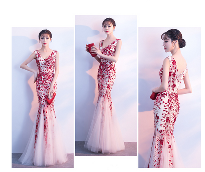 Elegant Sequin Fishtail Gown - - dress