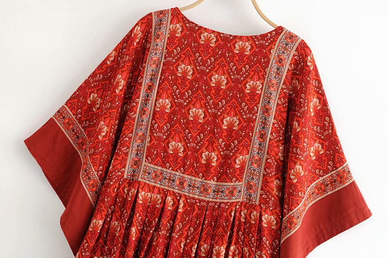 Crimson Retro High-Waist Maxi - - dress