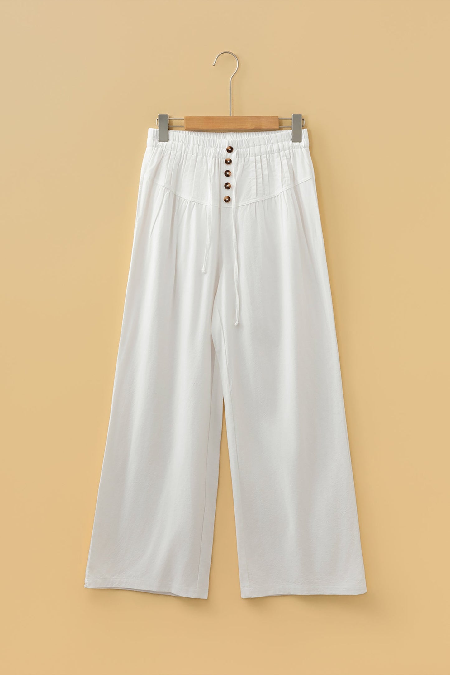 Jet Stream Drawstring Elastic Waist Button Pleated Detail Wide Leg Pants - - Bottoms/Pants & Culotte