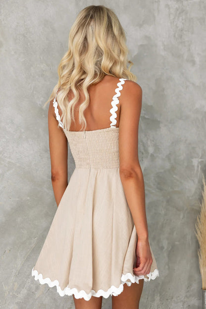 Contrast Trim Square Neck Mini Dress - - Clothing & Fashion