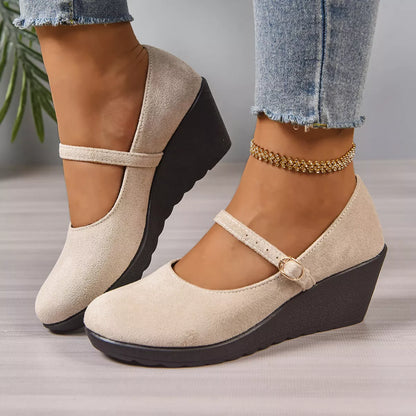Round Toe Wedge Loafers - -