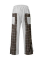 Men's Drawstring Patchwork Plaid Wide Leg Pants - Gray -