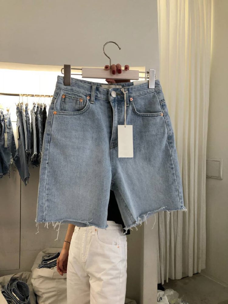 Loose Casual Five-Point Denim Shorts - - shorts