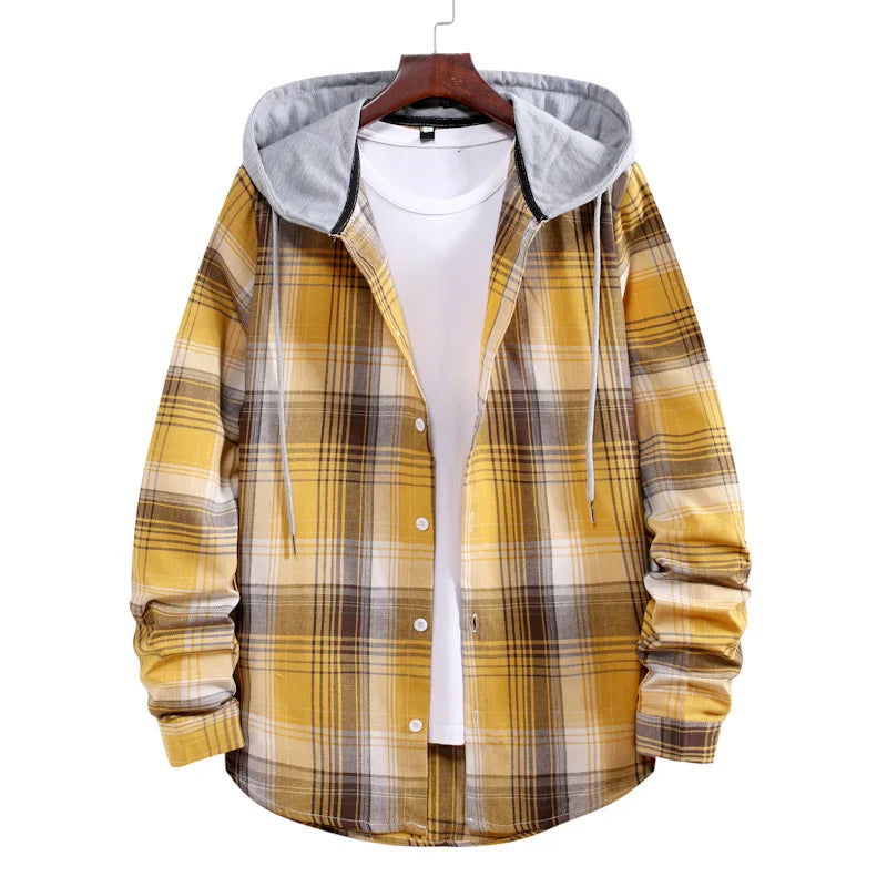 Work Shirt With Hood Mens Plaid Hoodie Shirt