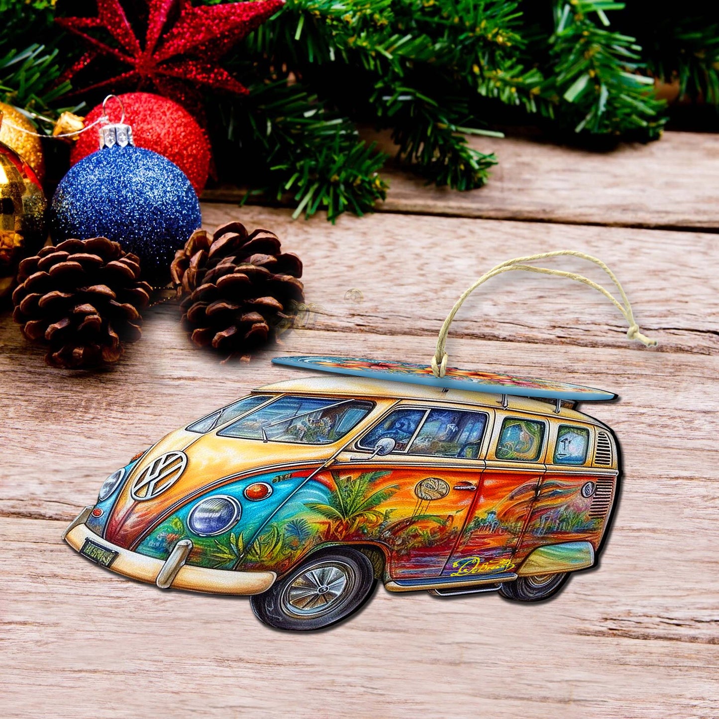 Beach Themed Ornaments - Hippie Van Wooden Ornaments by G.Debrekht Coastal Holiday Decor - 8688203 - - Wooden Ornaments