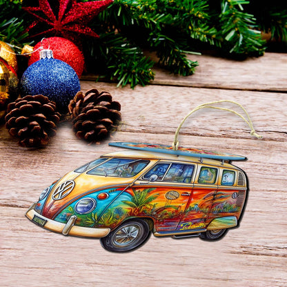 Beach Themed Ornaments - Hippie Van Wooden Ornaments by G.Debrekht Coastal Holiday Decor - 8688203 - - Wooden Ornaments