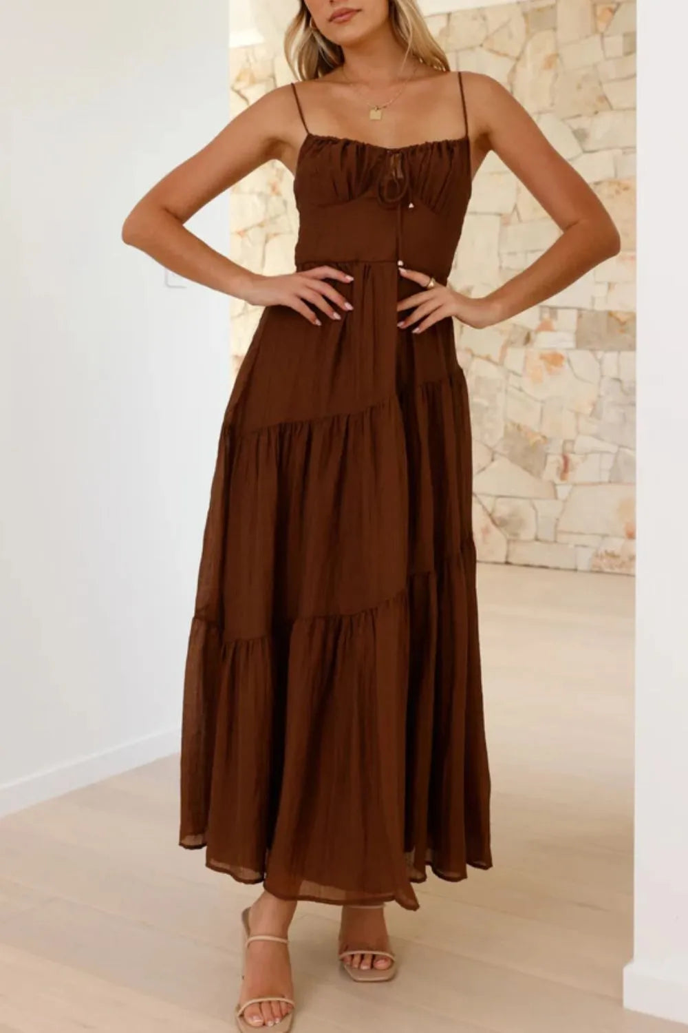 Ruched Smocked Back Cami Dress - -