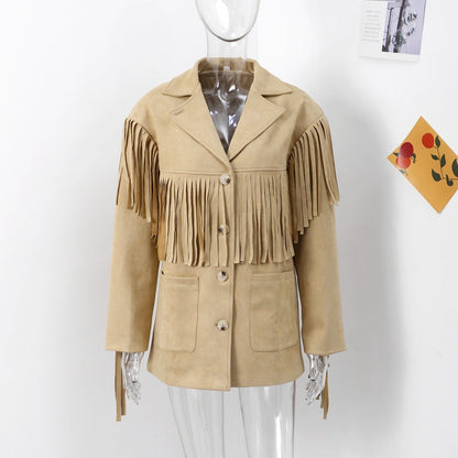 Brown Jacket With A Lapel Tassel Detailing, And Long Sleeves- Social Buzz eSIMs- {{Product type}}