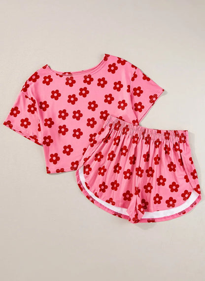 Floral Cropped Tee and Shorts Lounge Set- Shopimist- {{Product type}}