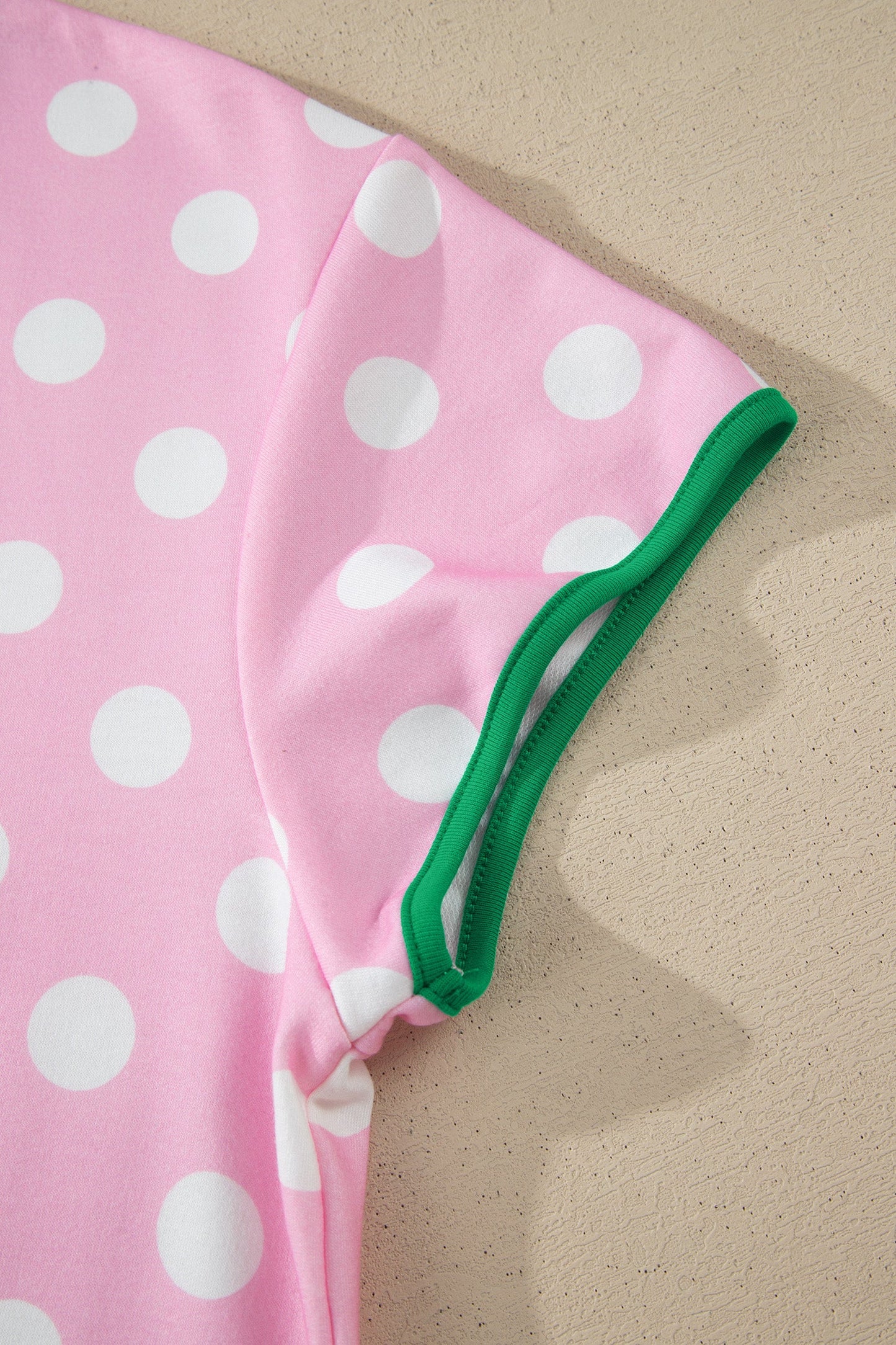 Pink Polka Dot Contrast Edge Casual Short Set - - Two Piece Sets/Short Sets