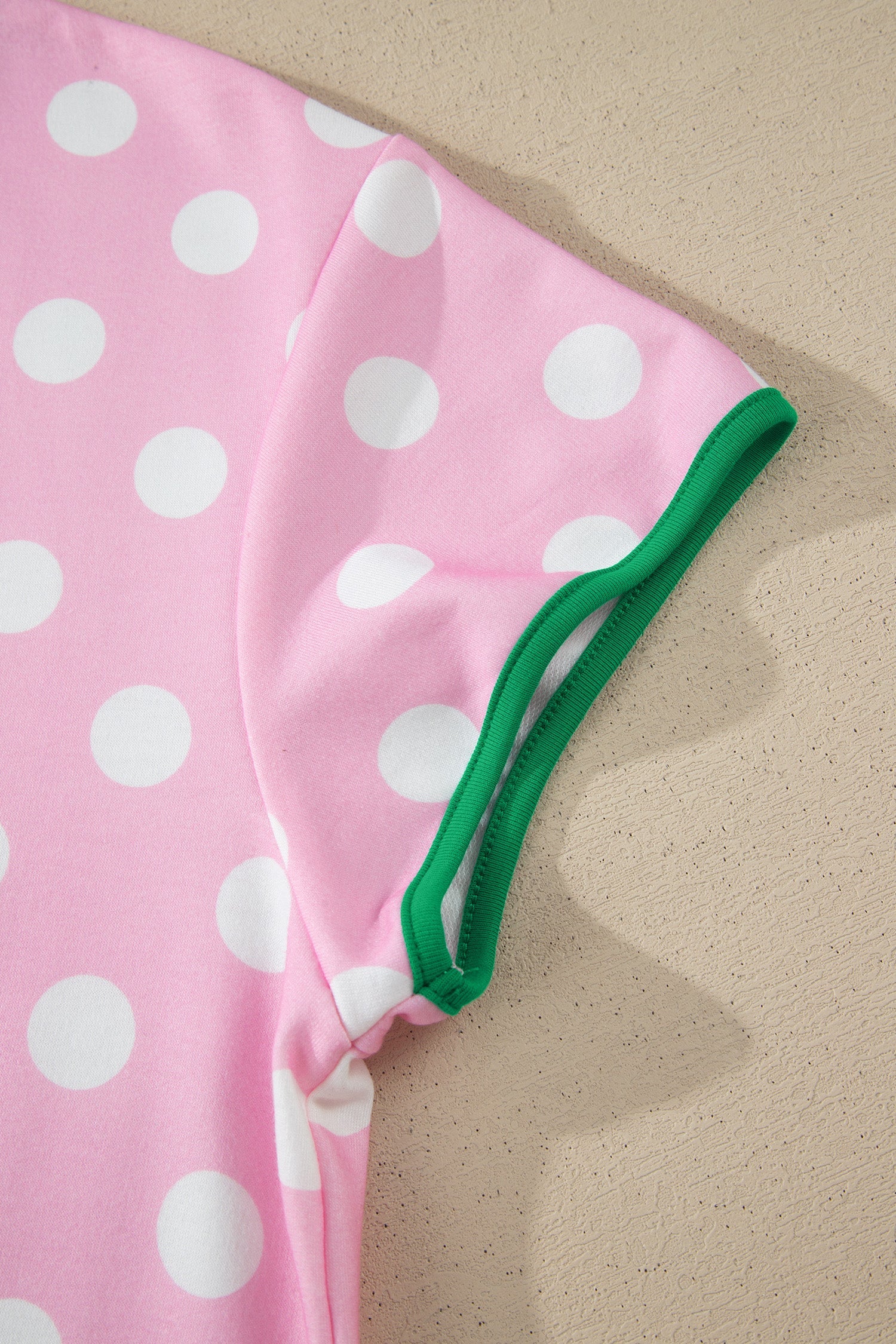 Pink Polka Dot Contrast Edge Casual Short Set - - Two Piece Sets/Short Sets
