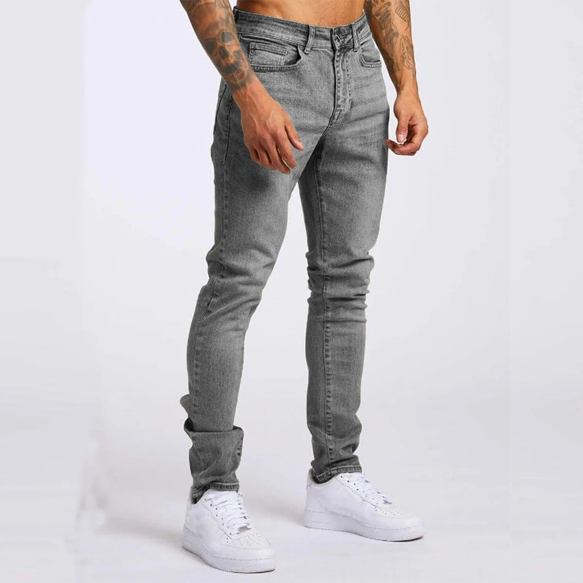 Retro Fashion Slim Fit Ripped Jeans Blue Denim Pants for Men