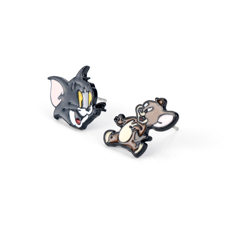 Tom and Jerry Cute Asymmetric Metal Earrings - - earrings