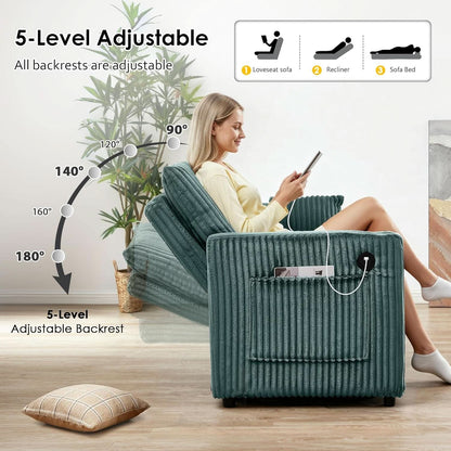 65Inch Sleeper Sofa Bed CorduroyFabric Emerald Green- ShipItFurniture- {{Product type}}