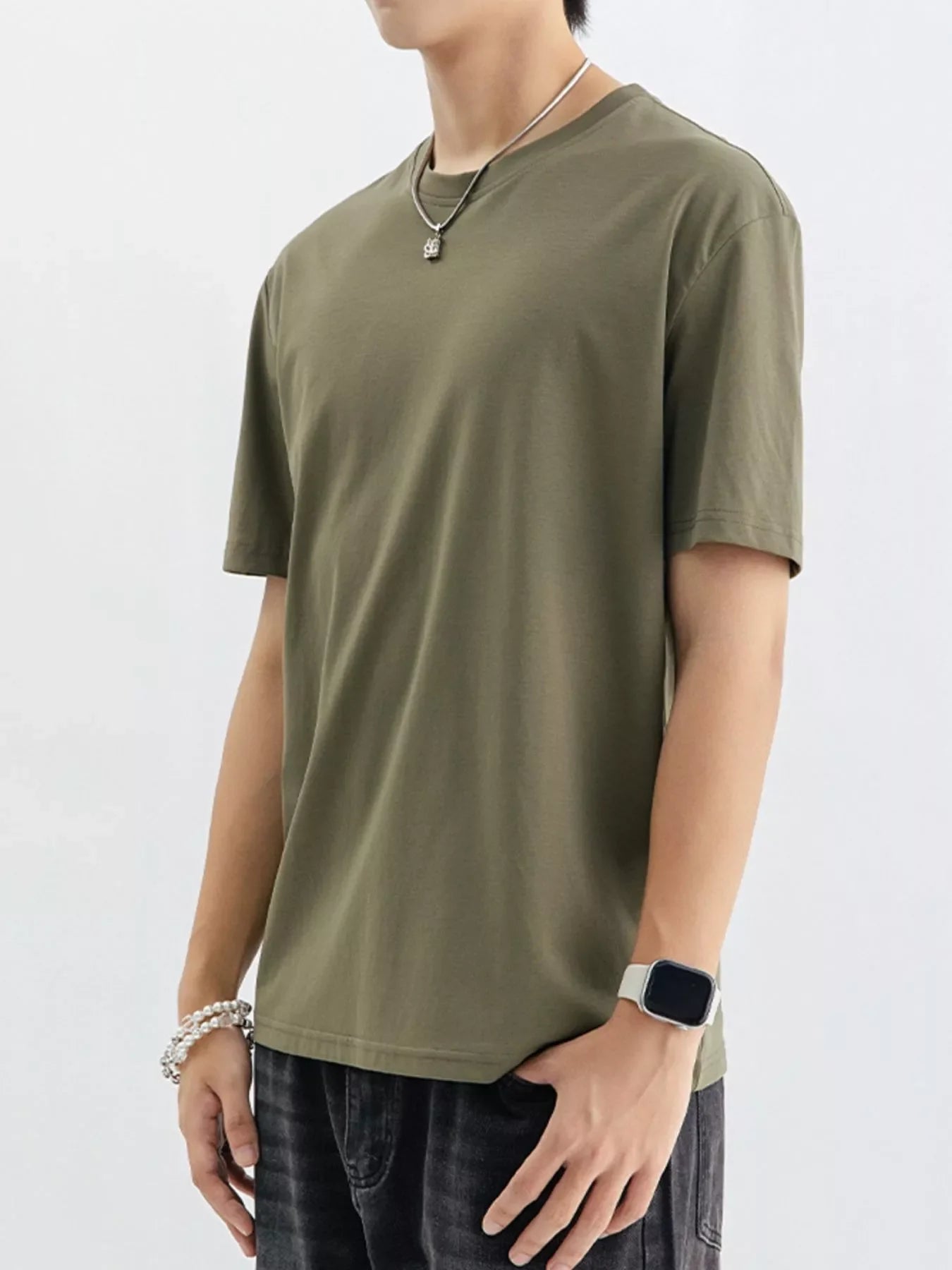 Men's Plus Size Casual Solid Color T-Shirt - -