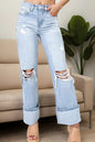 Distressed High Waist Jeans with Pockets - Light -