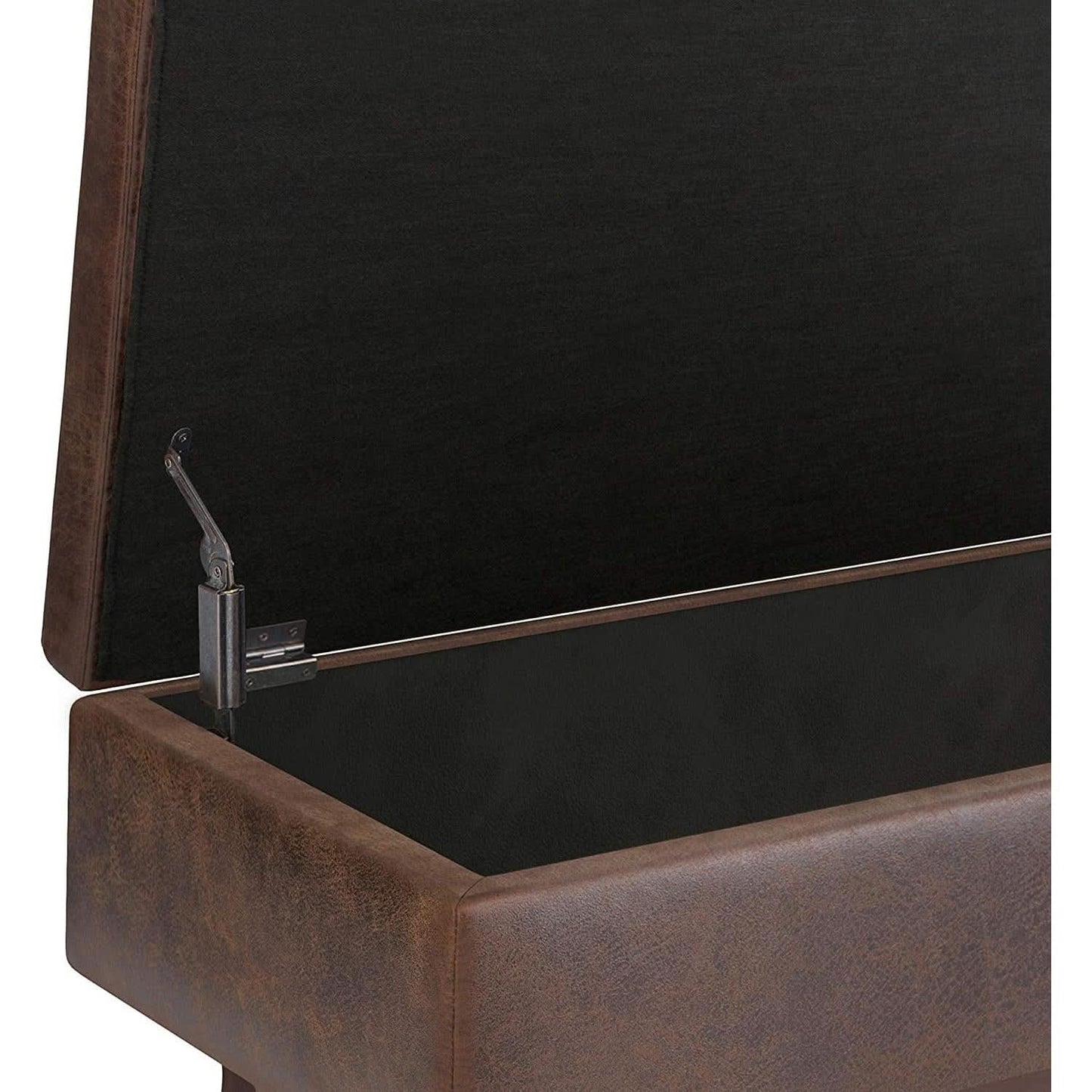 Mid Century Storage Ottoman 36W Chestnut Faux Leather- ShipItFurniture- {{Product type}}