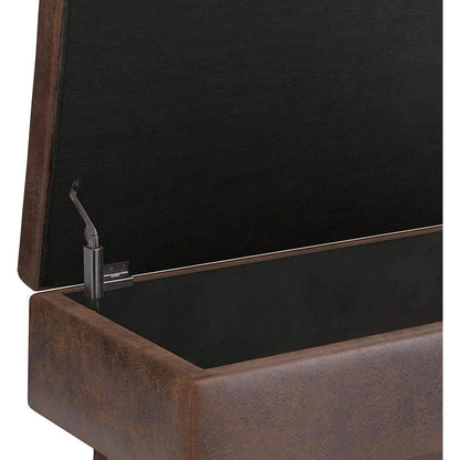 Mid Century Storage Ottoman 36W Chestnut Faux Leather- ShipItFurniture- {{Product type}}