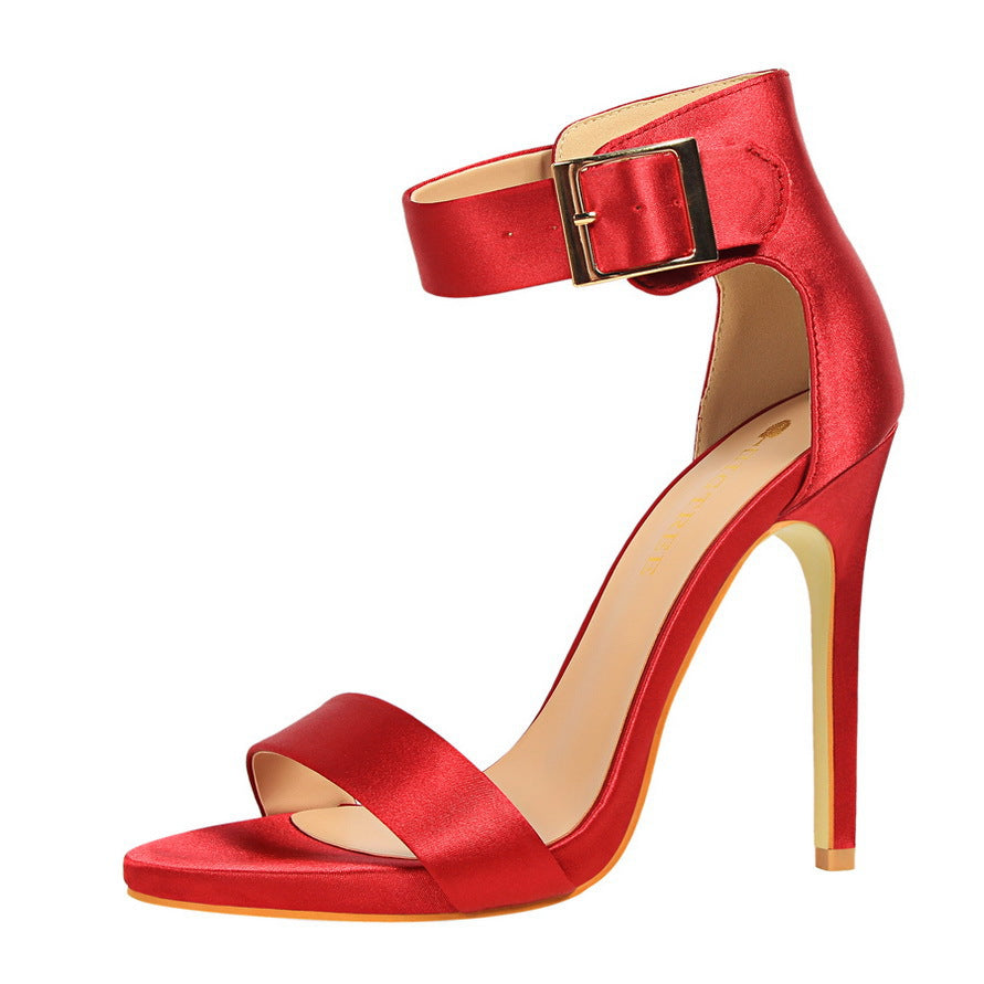 Stiletto Heels Satin High Heels Buckle Sandals - - heels