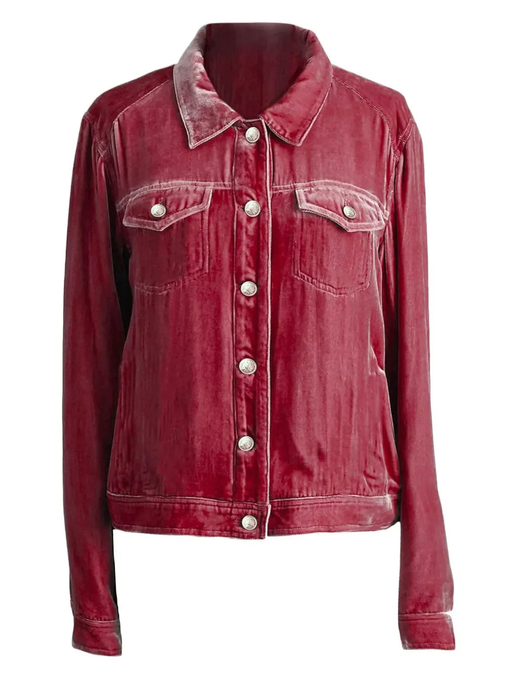 Button Up Long Sleeve Jacket with Chest Pockets - -