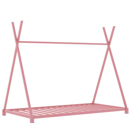 Metal Twin Size House Platform Bed With Triangle Structure - - bed frame