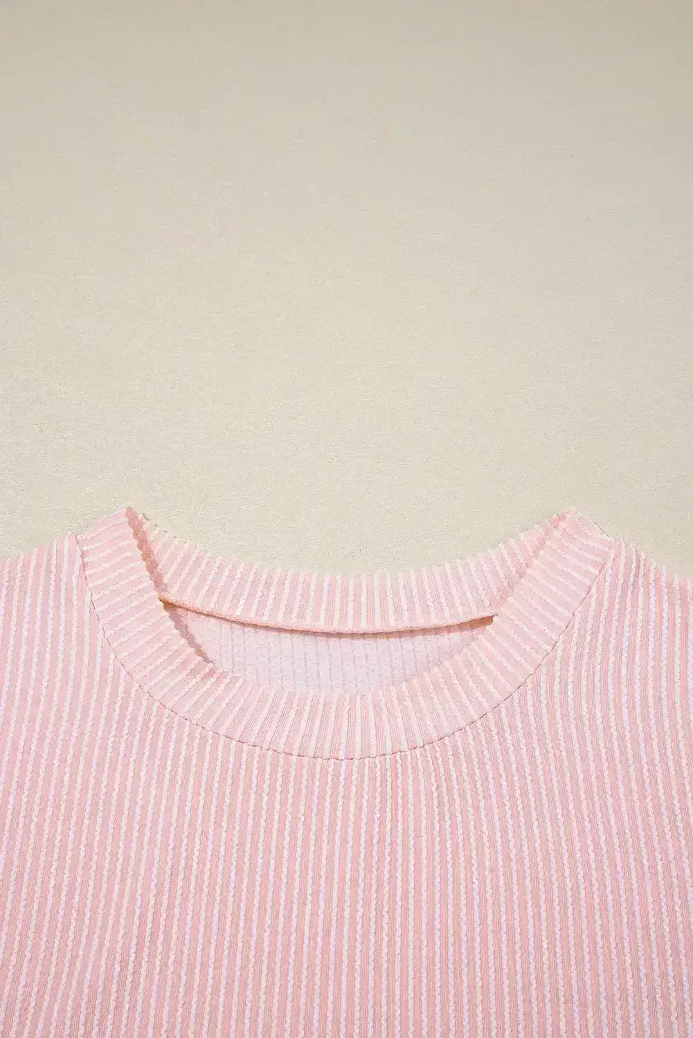 Pink Corded Colorblock Pocket Crew Neck T Shirt - - T Shirts
